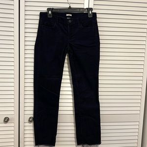 J. Crew navy corduroy pants, 26S, self-cropped with frayed edges
